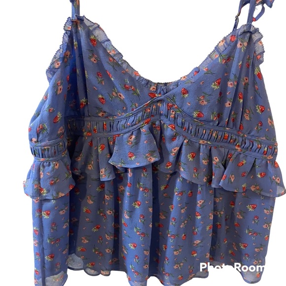 Joie Silk Blue Floral Ruffle Babydoll Camisole - Picture 4 of 11